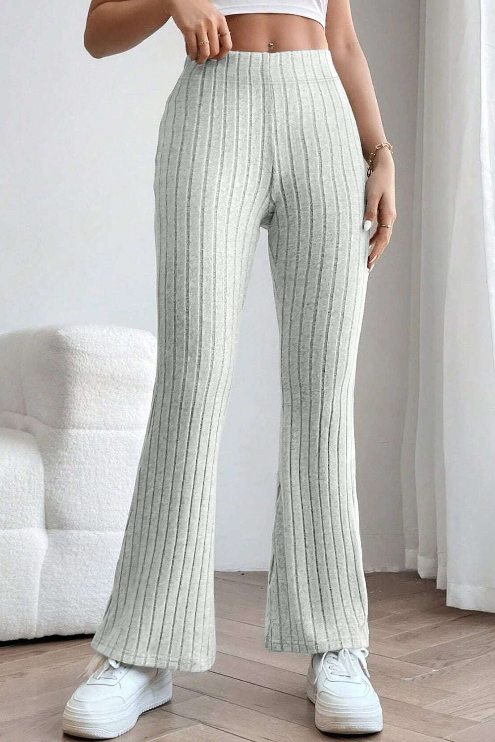 Basic Bae Full Size Ribbed High Waist Flare Pants - Runway Regalia