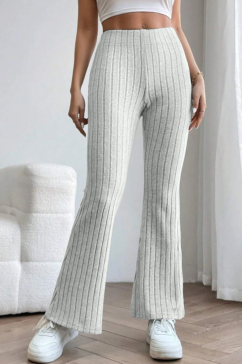 Basic Bae Full Size Ribbed High Waist Flare Pants - Runway Regalia