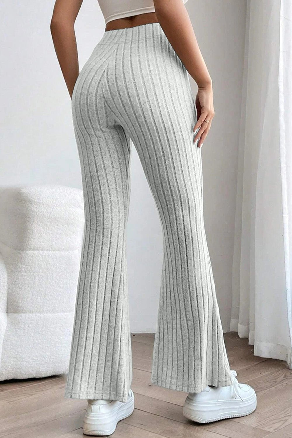 Basic Bae Full Size Ribbed High Waist Flare Pants - Runway Regalia