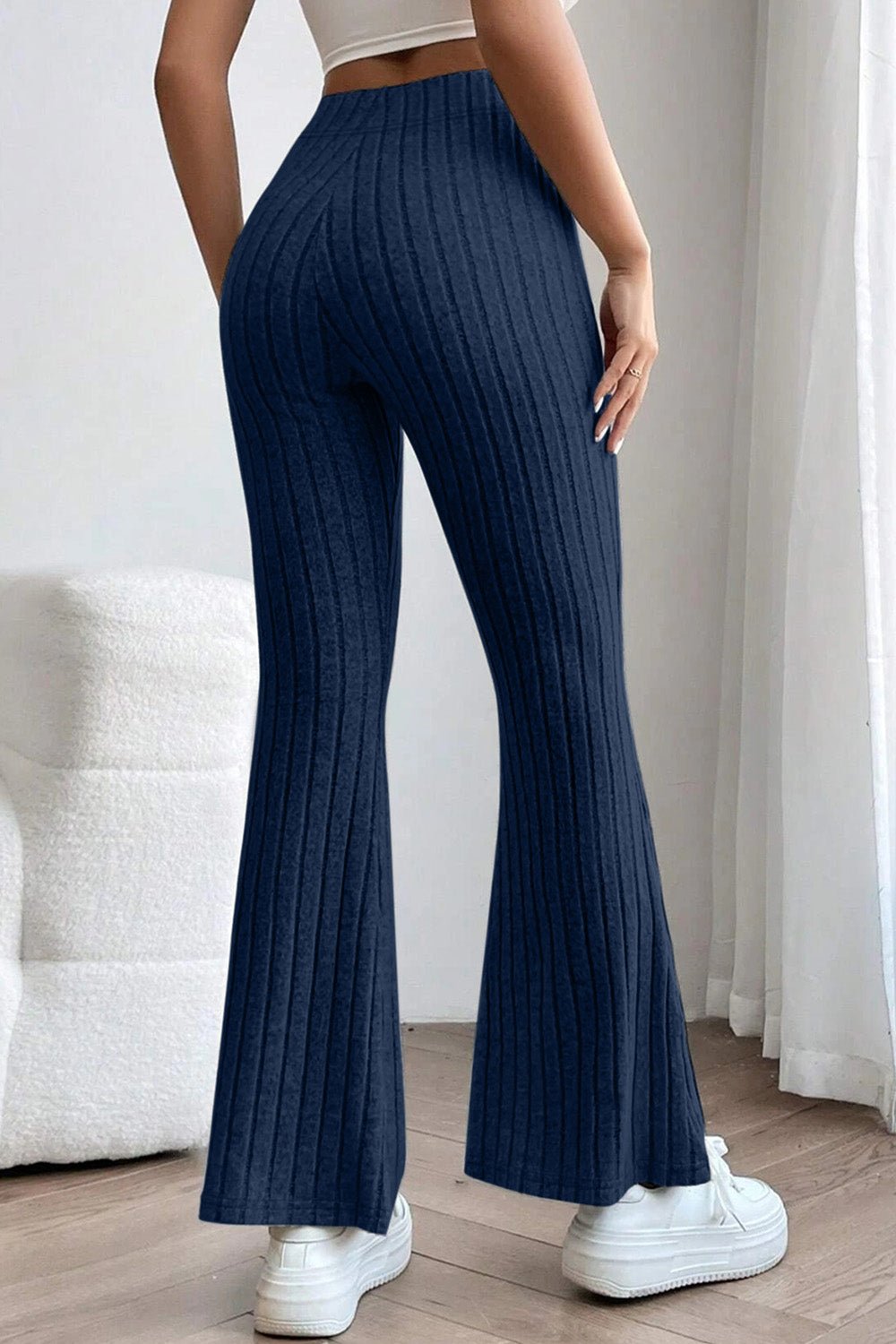 Basic Bae Full Size Ribbed High Waist Flare Pants - Runway Regalia