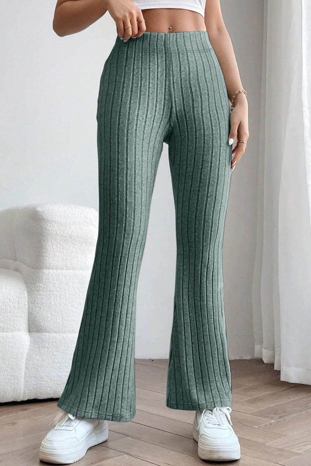 Basic Bae Full Size Ribbed High Waist Flare Pants - Runway Regalia