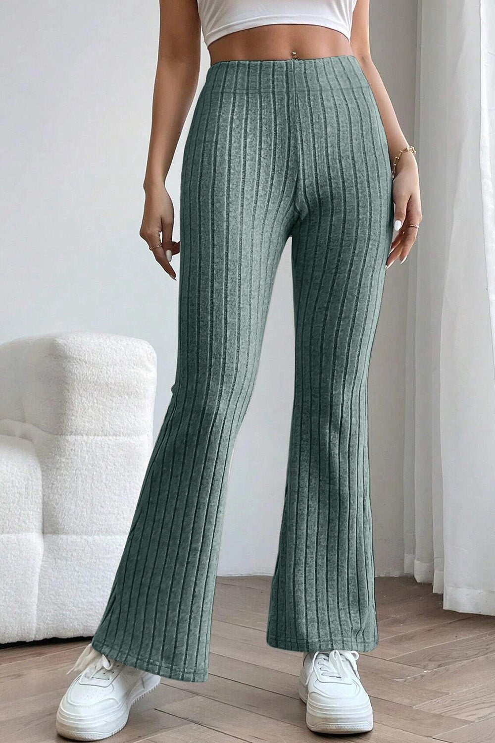 Basic Bae Full Size Ribbed High Waist Flare Pants - Runway Regalia