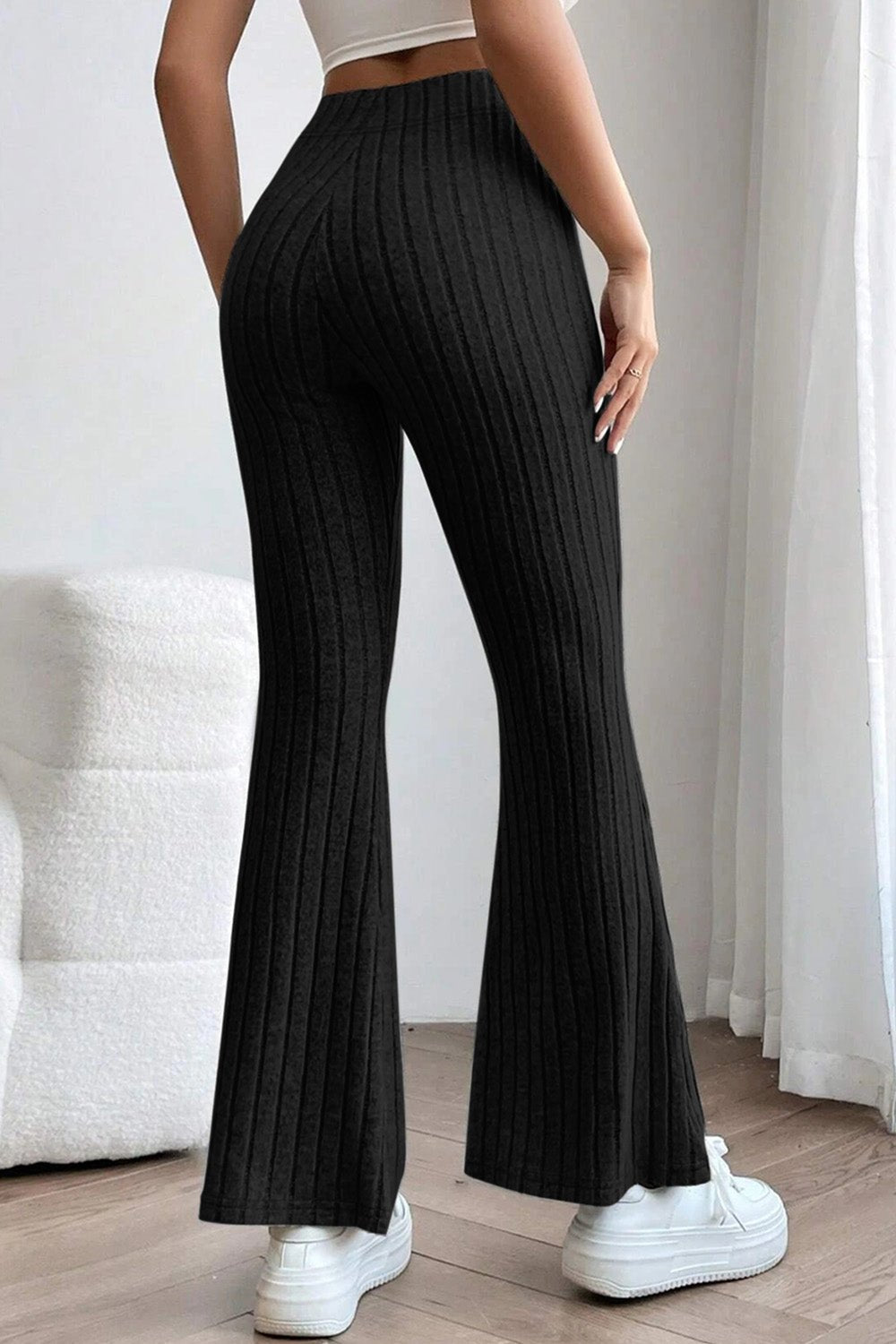 Basic Bae Full Size Ribbed High Waist Flare Pants - Runway Regalia