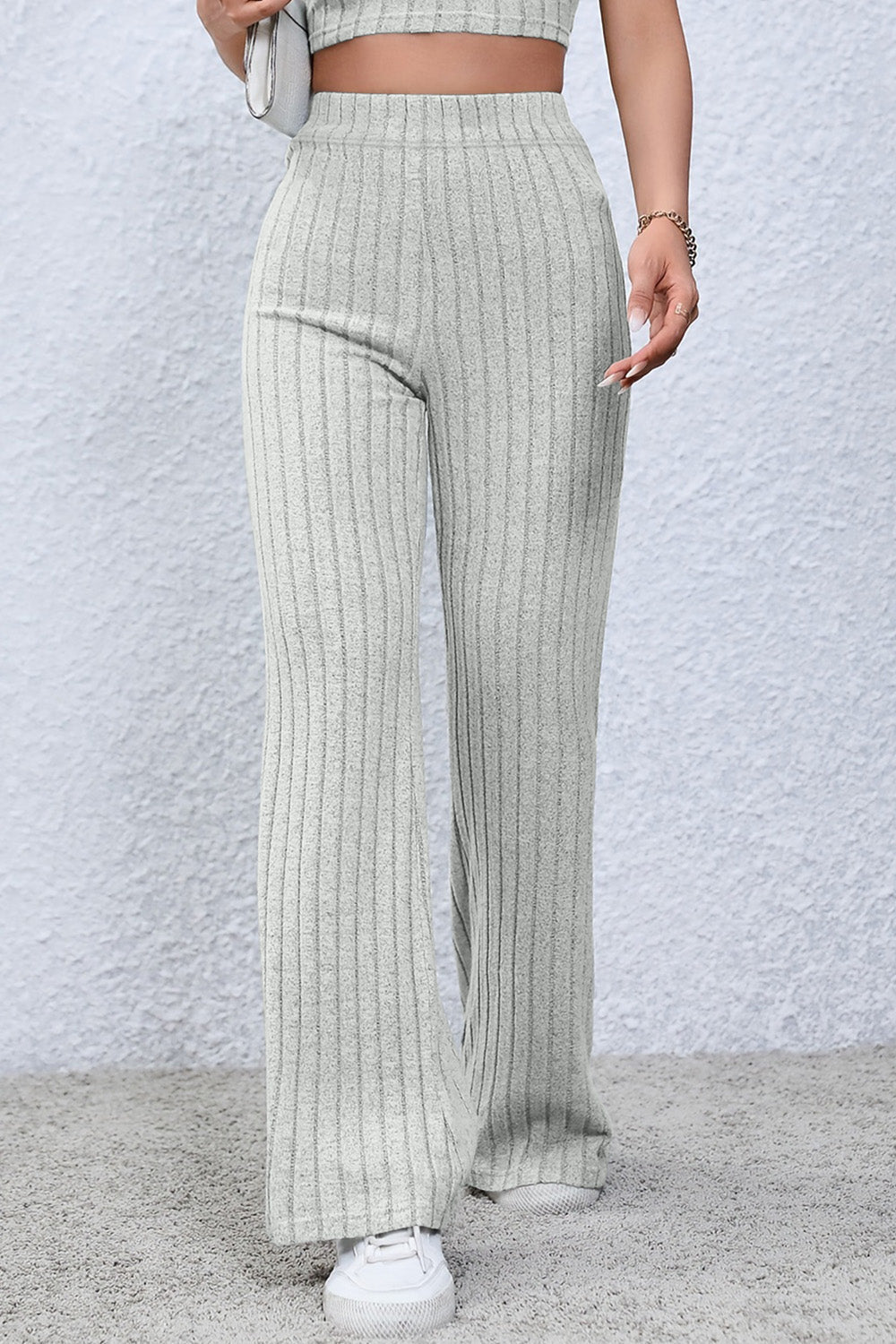 Basic Bae Full Size Ribbed High Waist Flare Pants - Runway Regalia