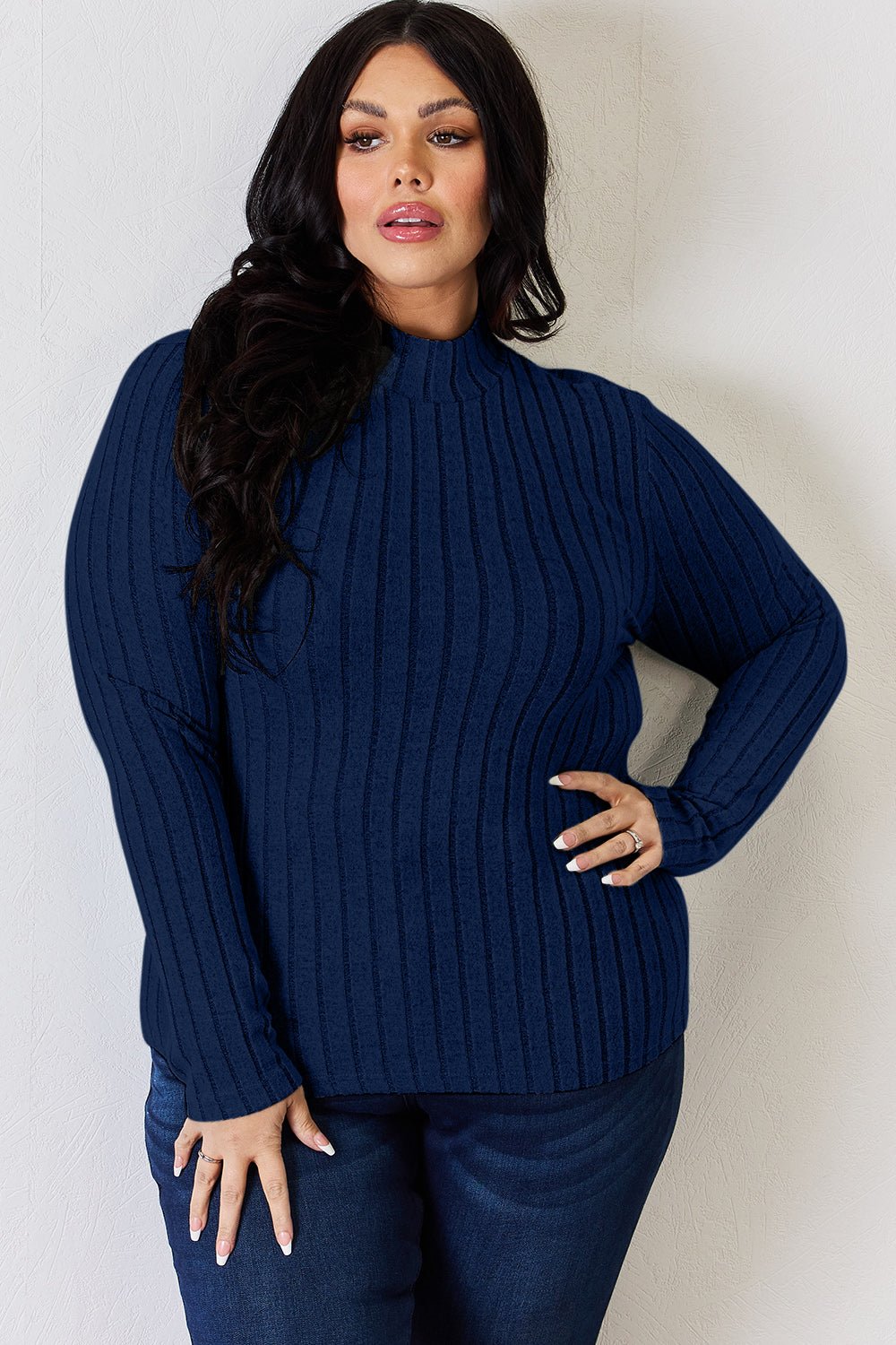 Basic Bae Full Size Ribbed Mock Neck Long Sleeve T-Shirt - Runway Regalia