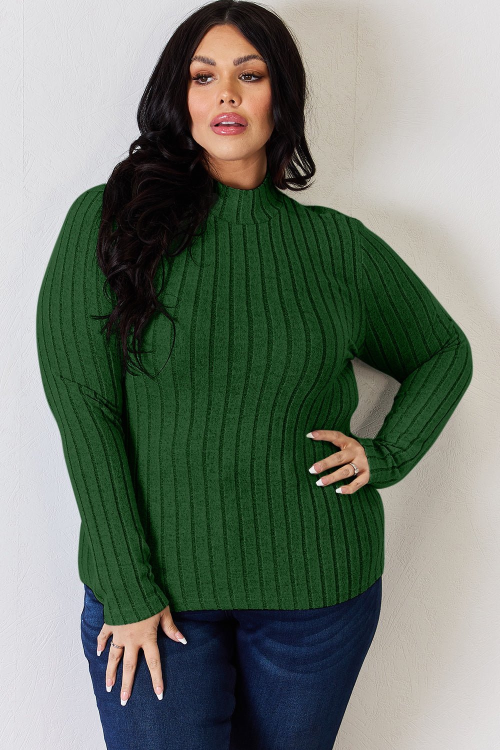 Basic Bae Full Size Ribbed Mock Neck Long Sleeve T-Shirt - Runway Regalia