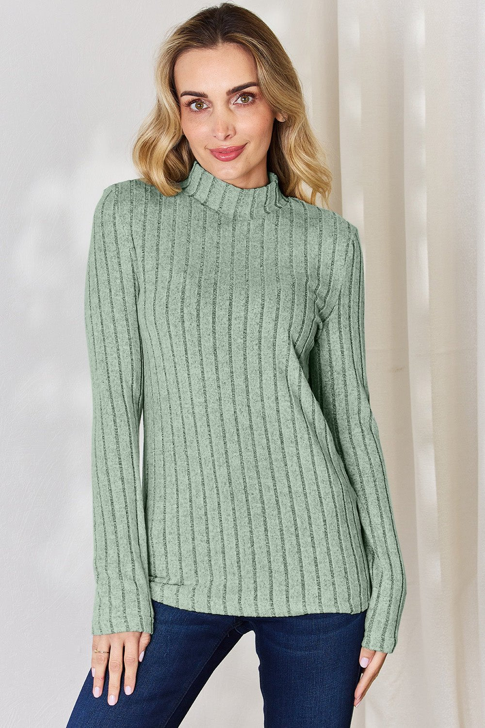 Basic Bae Full Size Ribbed Mock Neck Long Sleeve T-Shirt - Runway Regalia