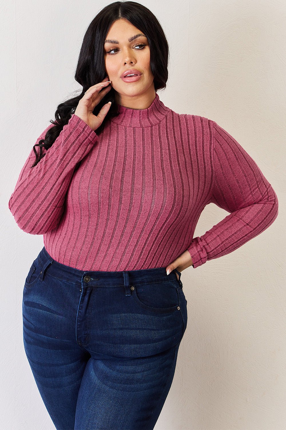 Basic Bae Full Size Ribbed Mock Neck Long Sleeve T-Shirt - Runway Regalia