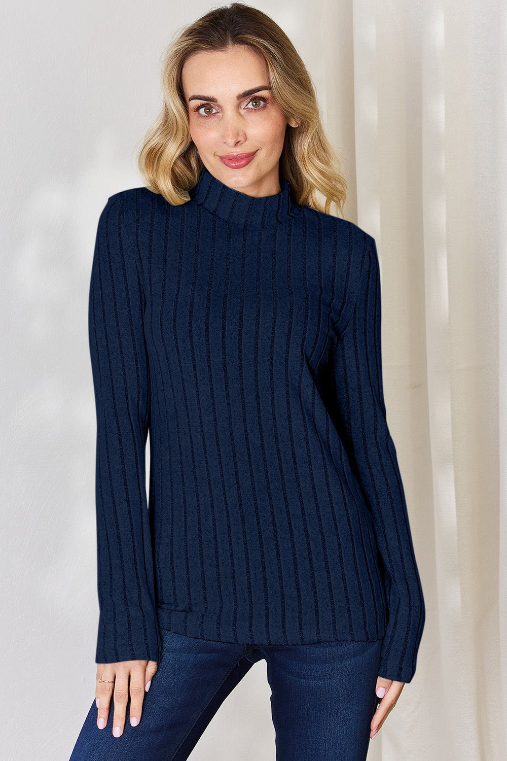 Basic Bae Full Size Ribbed Mock Neck Long Sleeve T-Shirt - Runway Regalia