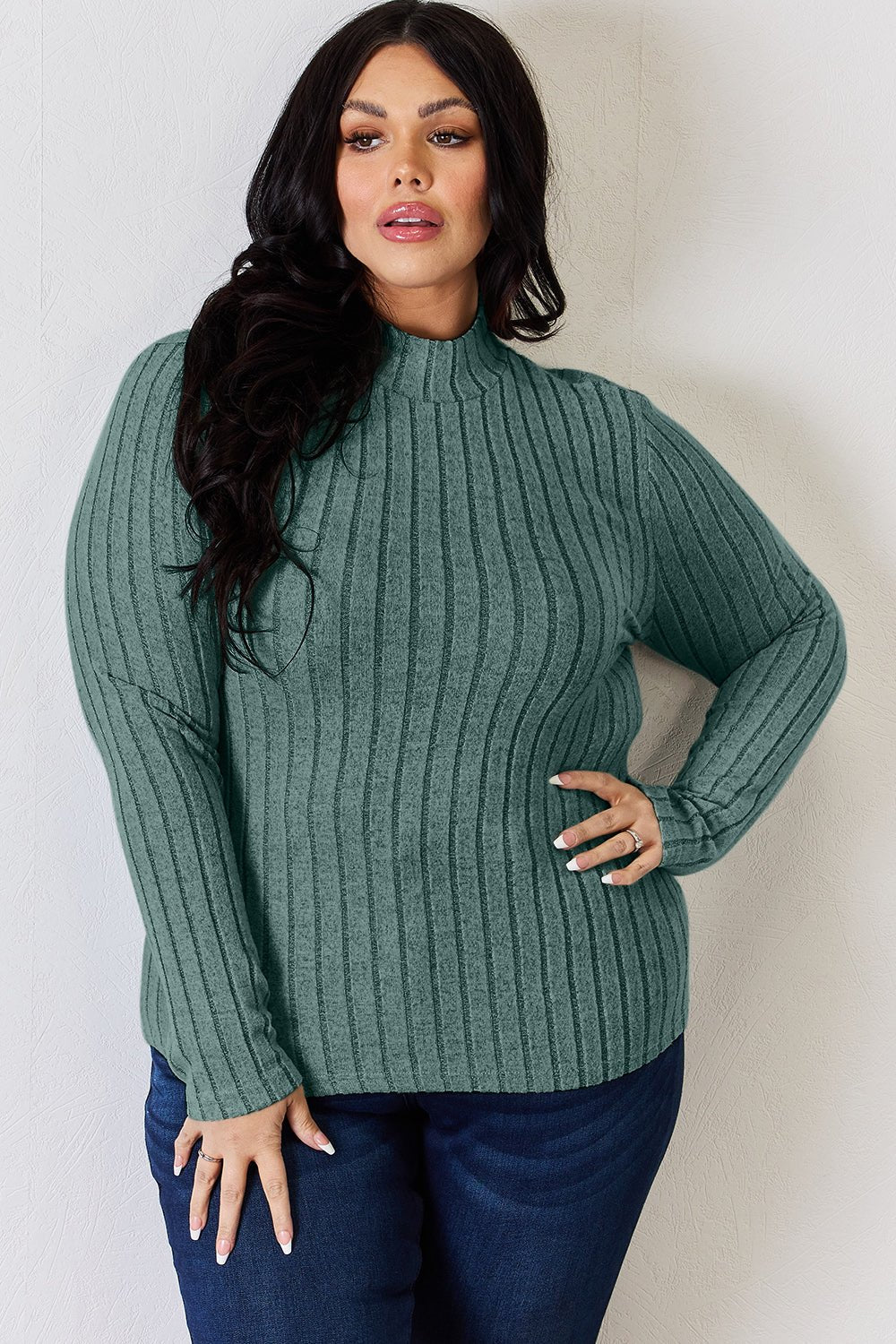 Basic Bae Full Size Ribbed Mock Neck Long Sleeve T-Shirt - Runway Regalia