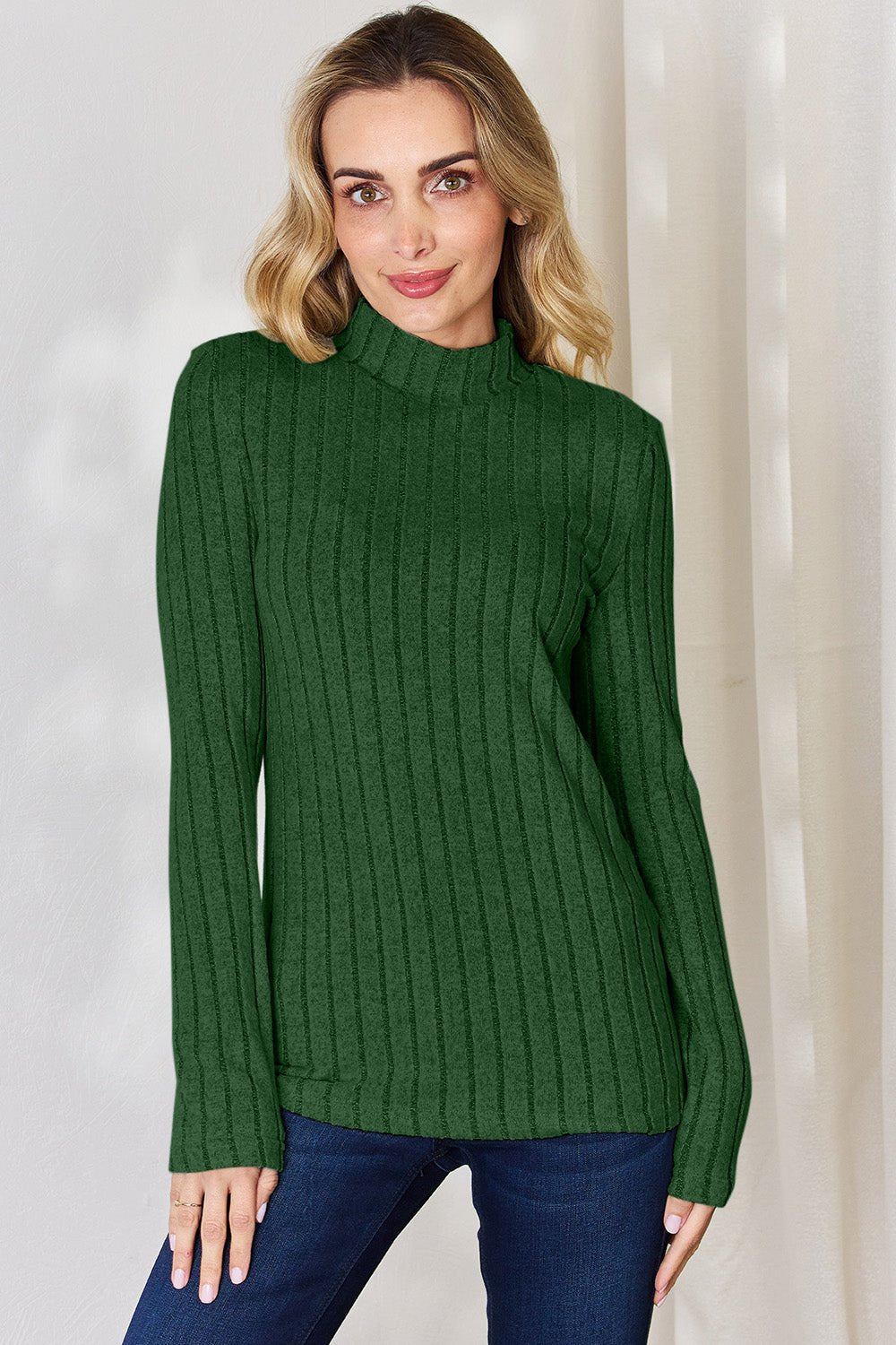 Basic Bae Full Size Ribbed Mock Neck Long Sleeve T-Shirt - Runway Regalia