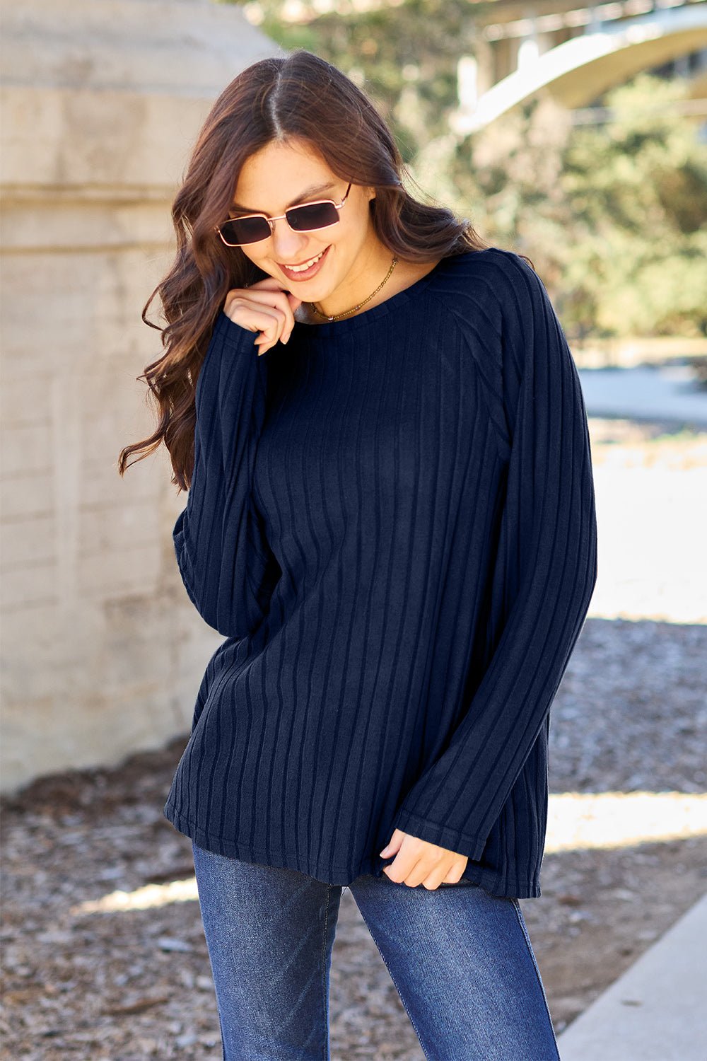 Basic Bae Full Size Ribbed Round Neck Long Sleeve Knit Top - Runway Regalia