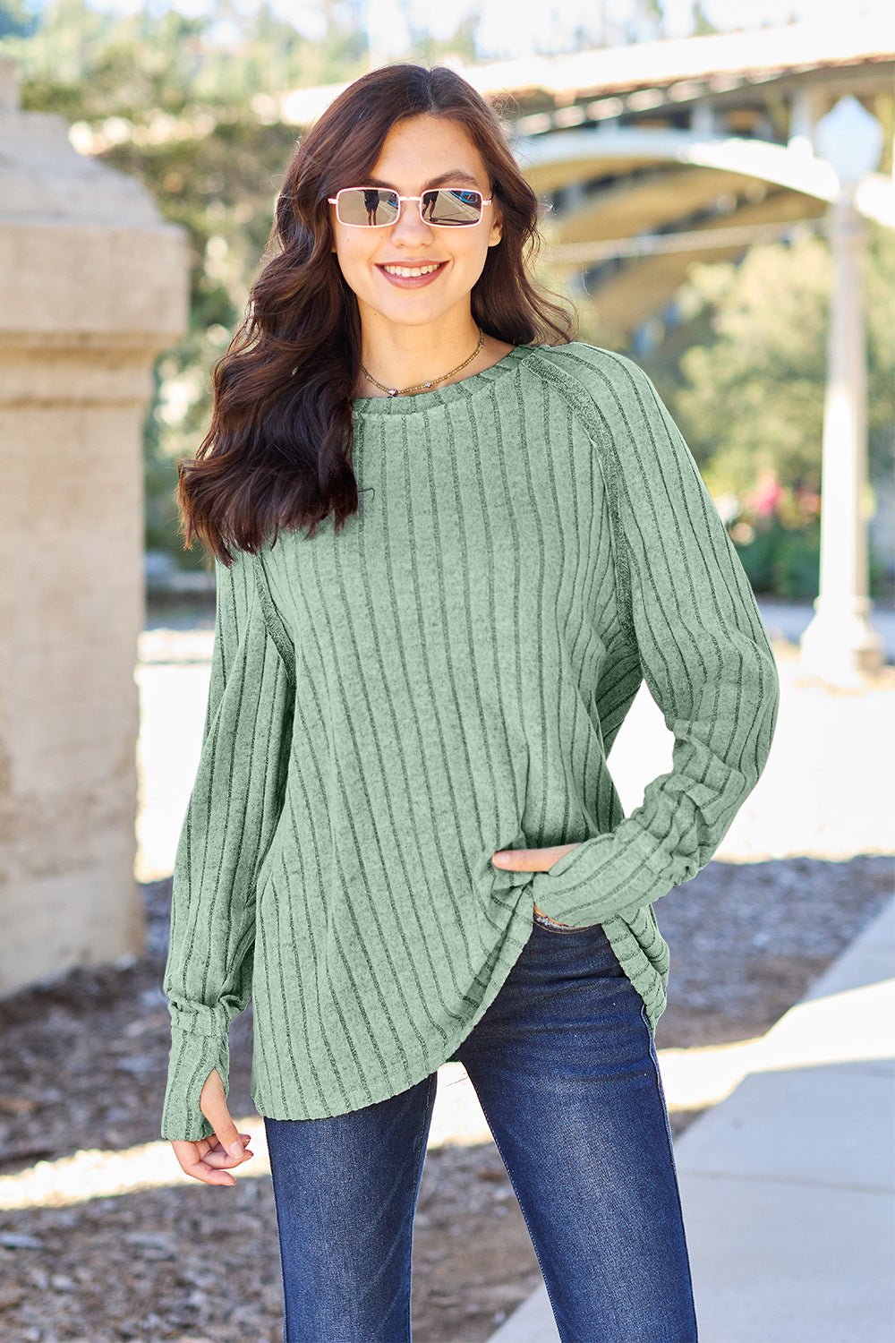 Basic Bae Full Size Ribbed Round Neck Long Sleeve Knit Top - Runway Regalia