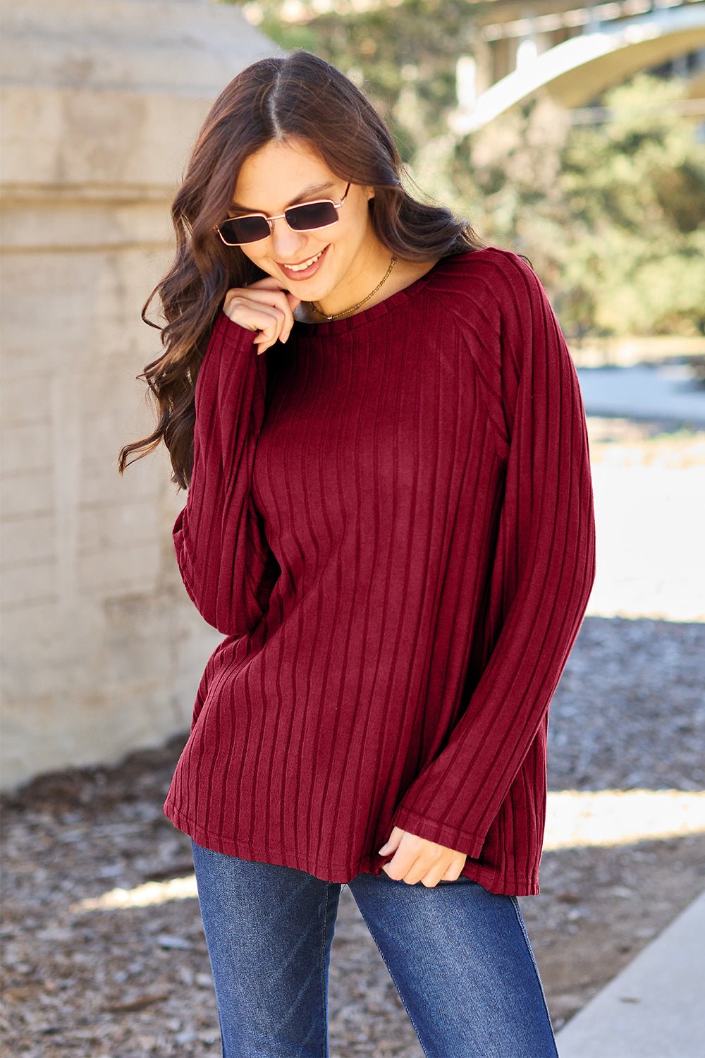 Basic Bae Full Size Ribbed Round Neck Long Sleeve Knit Top - Runway Regalia