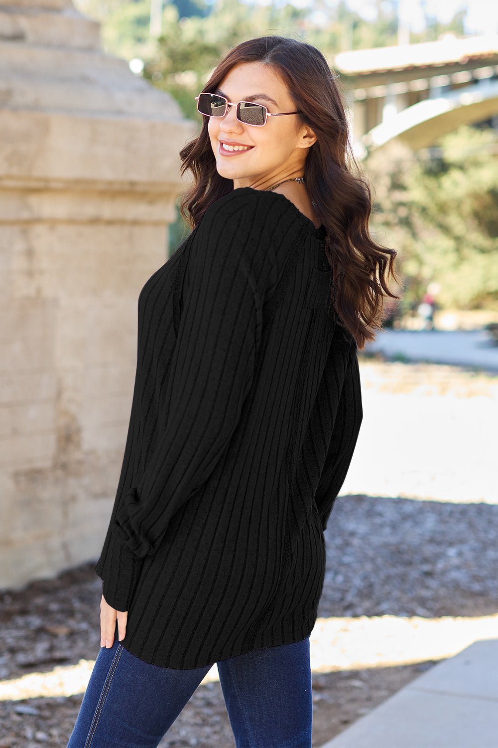 Basic Bae Full Size Ribbed Round Neck Long Sleeve Knit Top - Runway Regalia