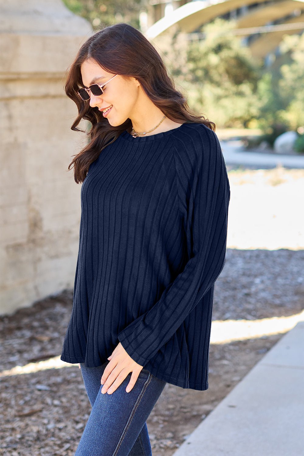 Basic Bae Full Size Ribbed Round Neck Long Sleeve Knit Top - Runway Regalia