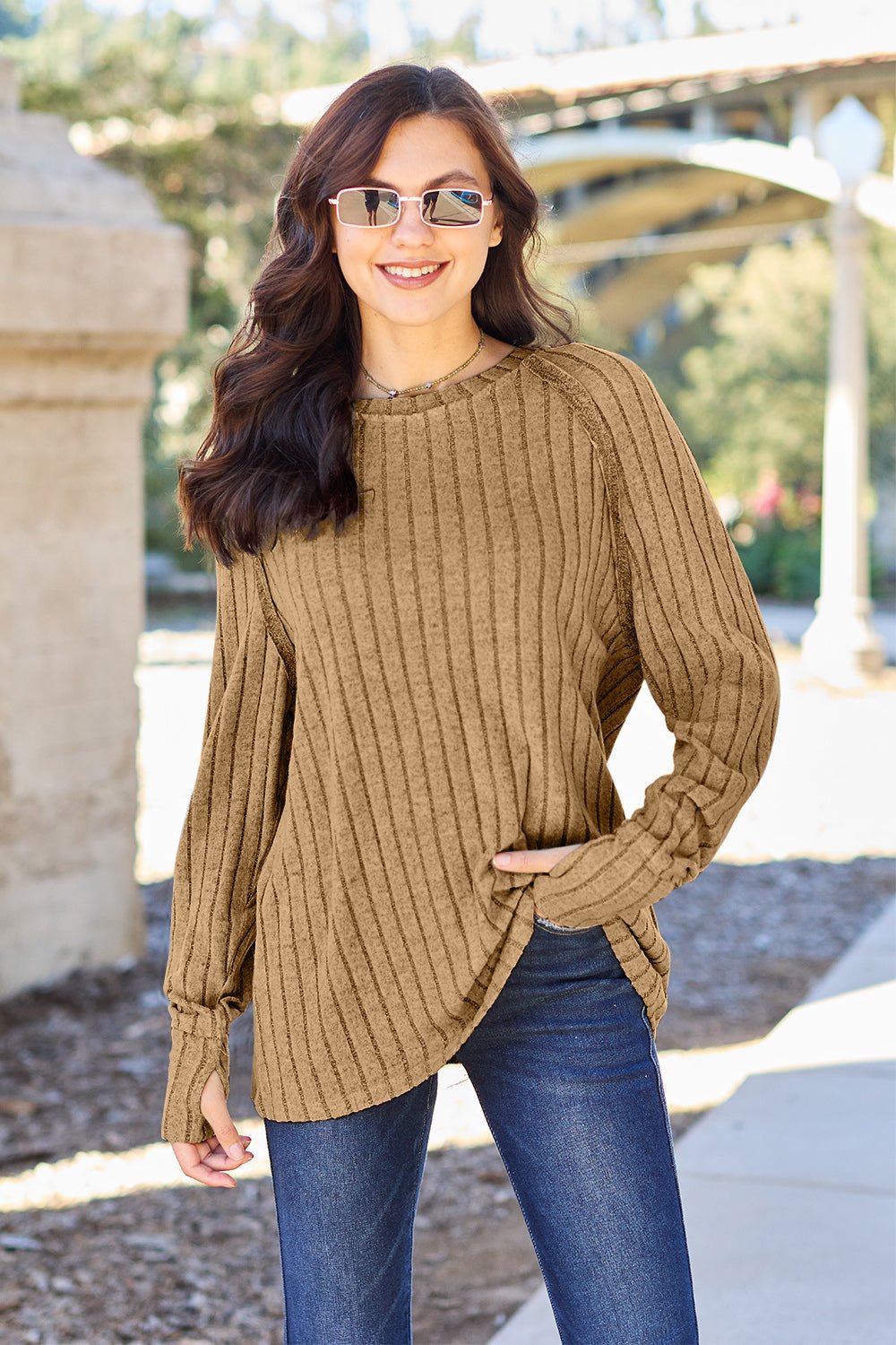 Basic Bae Full Size Ribbed Round Neck Long Sleeve Knit Top - Runway Regalia