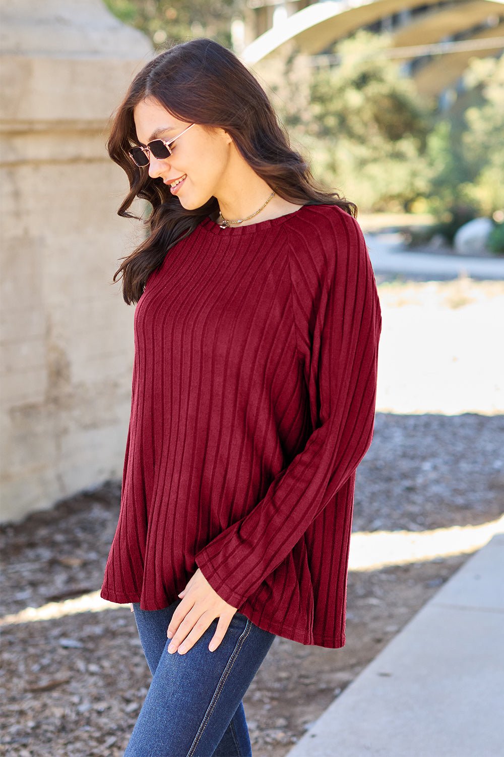 Basic Bae Full Size Ribbed Round Neck Long Sleeve Knit Top - Runway Regalia