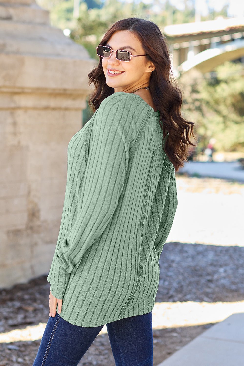 Basic Bae Full Size Ribbed Round Neck Long Sleeve Knit Top - Runway Regalia