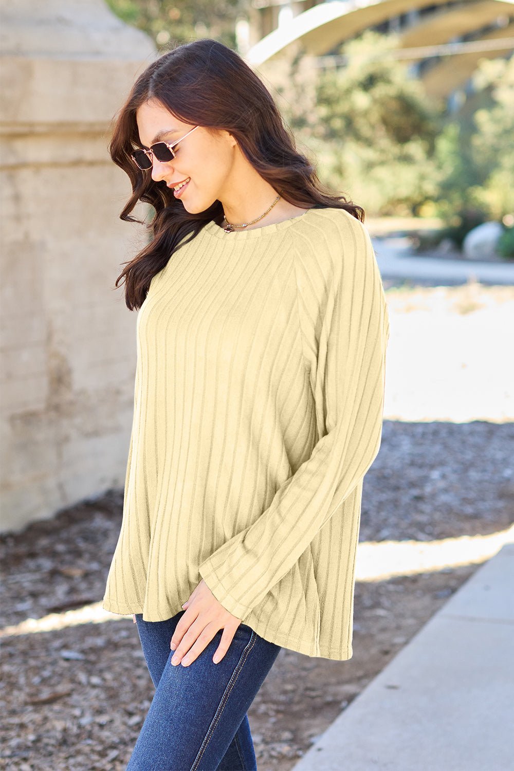 Basic Bae Full Size Ribbed Round Neck Long Sleeve Knit Top - Runway Regalia