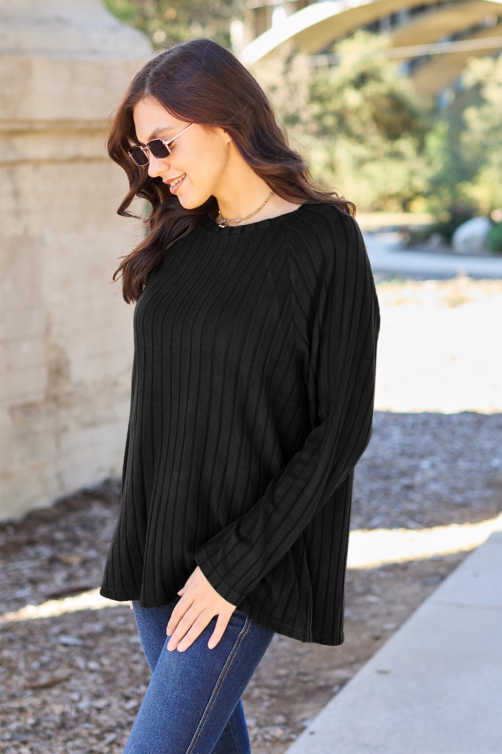 Basic Bae Full Size Ribbed Round Neck Long Sleeve Knit Top - Runway Regalia