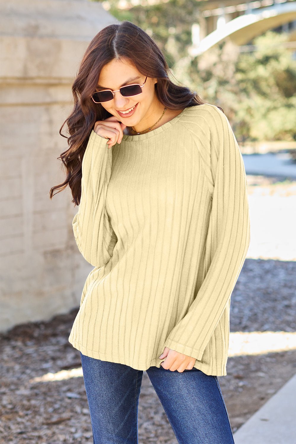 Basic Bae Full Size Ribbed Round Neck Long Sleeve Knit Top - Runway Regalia