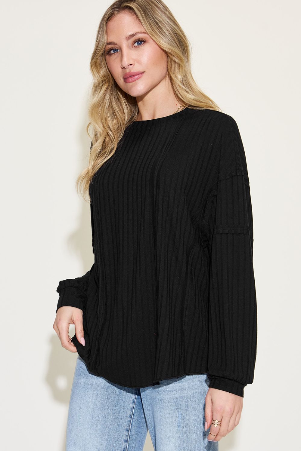 Basic Bae Full Size Ribbed Round Neck Long Sleeve T-Shirt - Runway Regalia