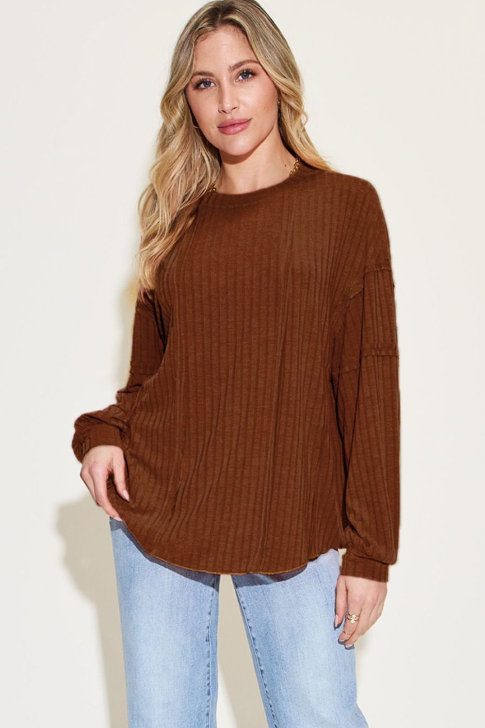 Basic Bae Full Size Ribbed Round Neck Long Sleeve T-Shirt - Runway Regalia