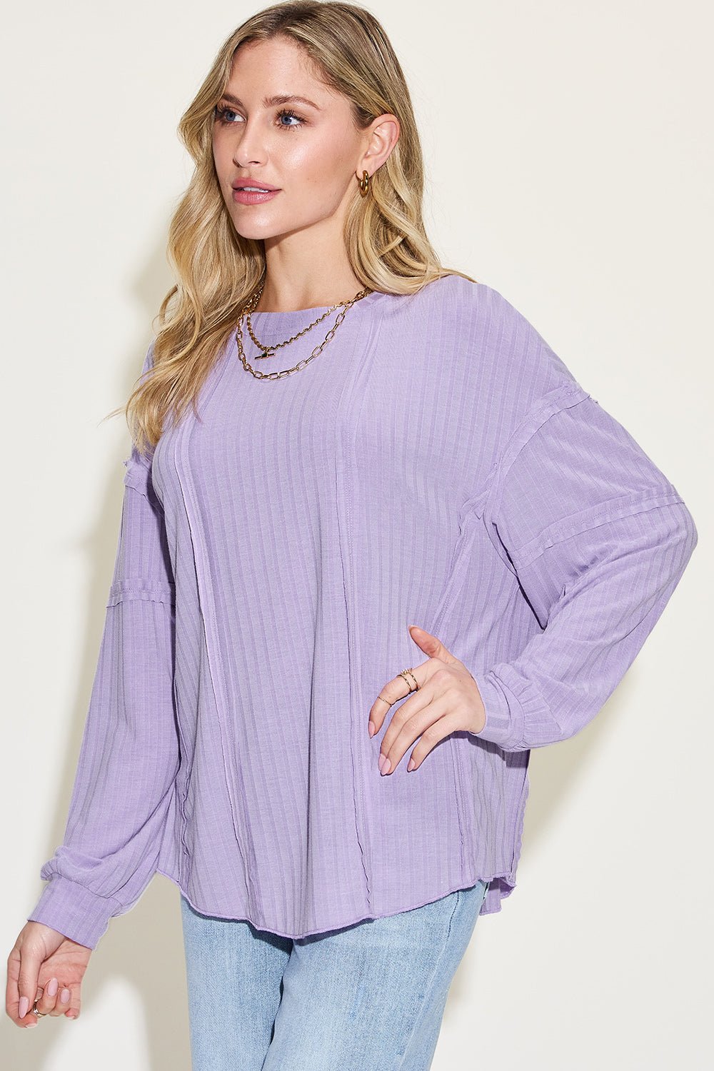 Basic Bae Full Size Ribbed Round Neck Long Sleeve T-Shirt - Runway Regalia