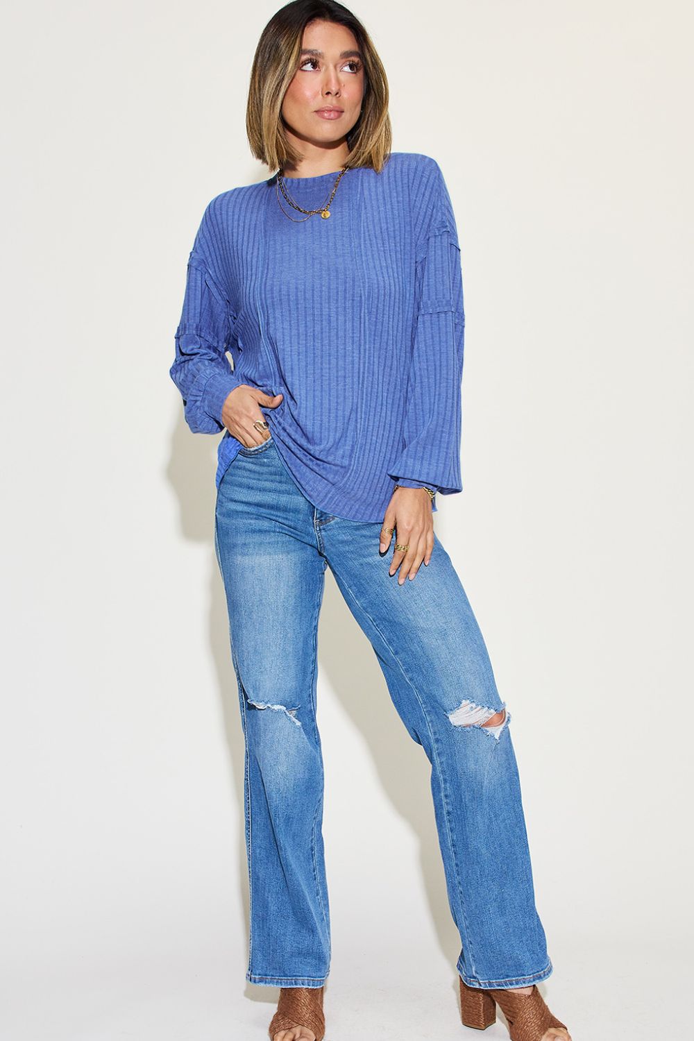 Basic Bae Full Size Ribbed Round Neck Long Sleeve T-Shirt - Runway Regalia