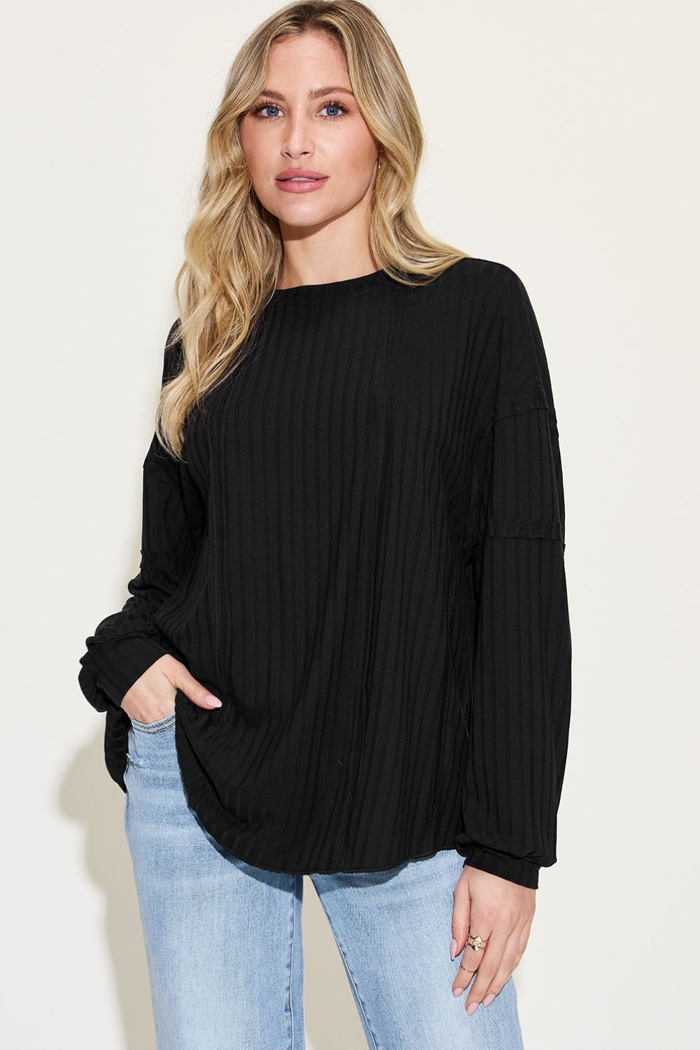 Basic Bae Full Size Ribbed Round Neck Long Sleeve T-Shirt - Runway Regalia