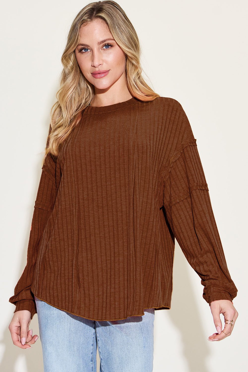 Basic Bae Full Size Ribbed Round Neck Long Sleeve T-Shirt - Runway Regalia