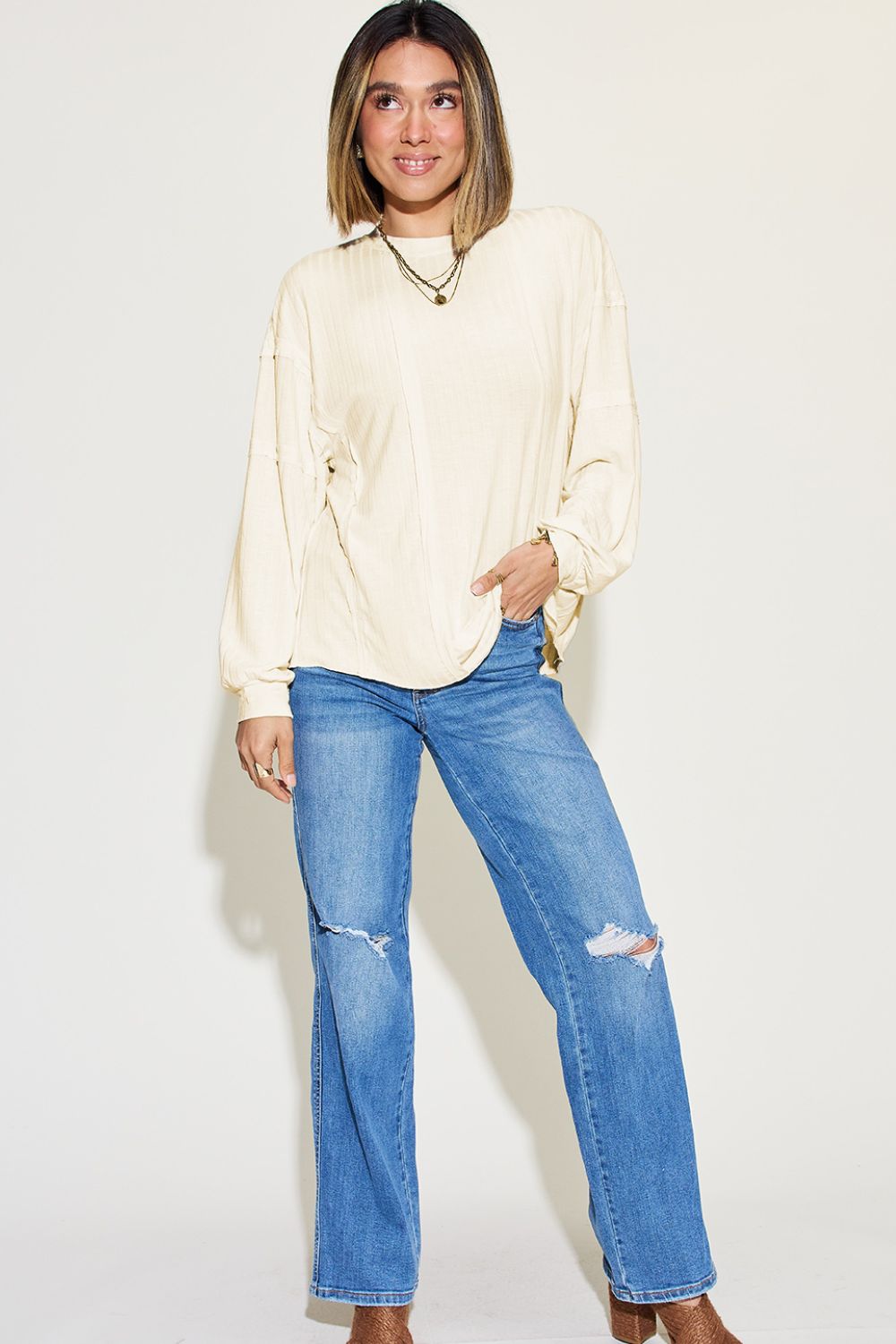 Basic Bae Full Size Ribbed Round Neck Long Sleeve T-Shirt - Runway Regalia