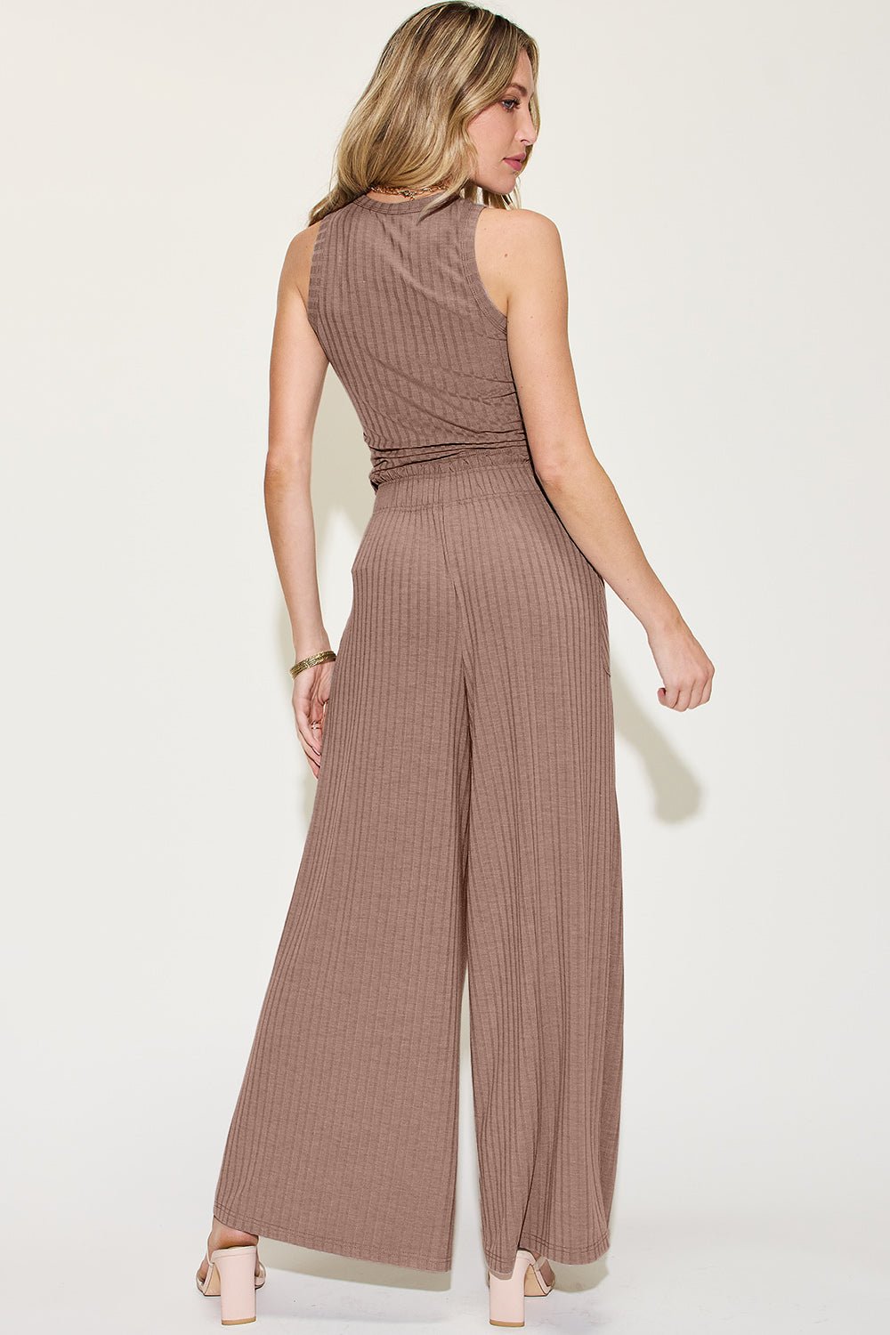 Basic Bae Full Size Ribbed Tank and Wide Leg Pants Set - Runway Regalia