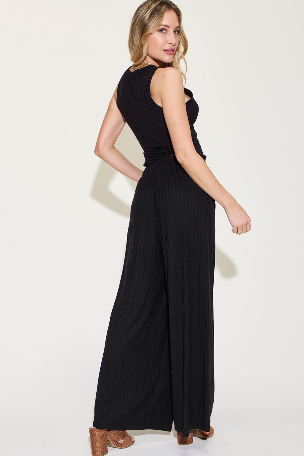 Basic Bae Full Size Ribbed Tank and Wide Leg Pants Set - Runway Regalia