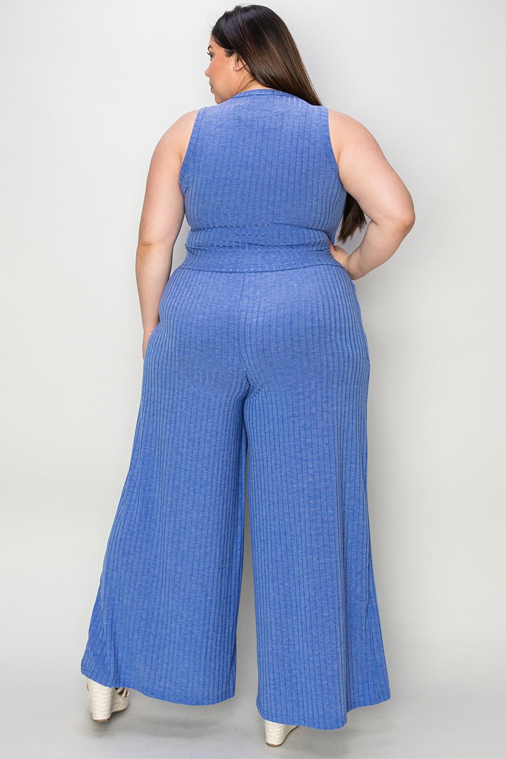 Basic Bae Full Size Ribbed Tank and Wide Leg Pants Set - Runway Regalia