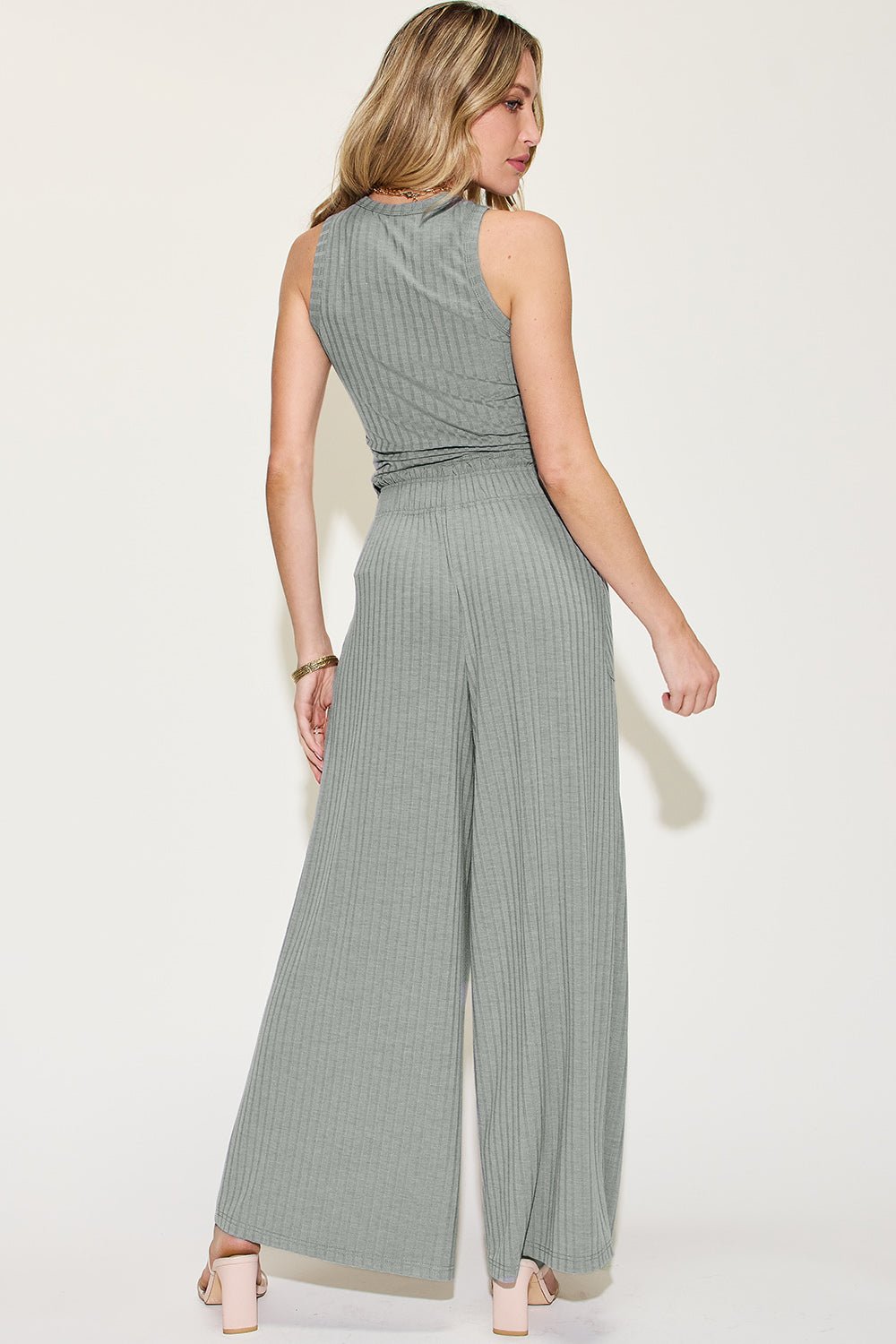 Basic Bae Full Size Ribbed Tank and Wide Leg Pants Set - Runway Regalia