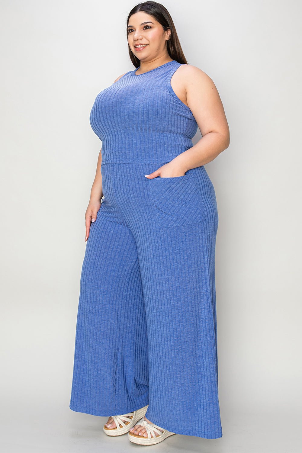 Basic Bae Full Size Ribbed Tank and Wide Leg Pants Set - Runway Regalia