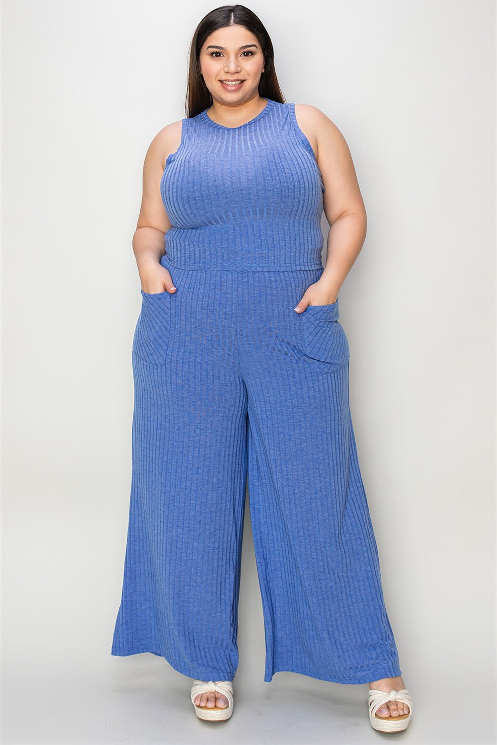 Basic Bae Full Size Ribbed Tank and Wide Leg Pants Set - Runway Regalia