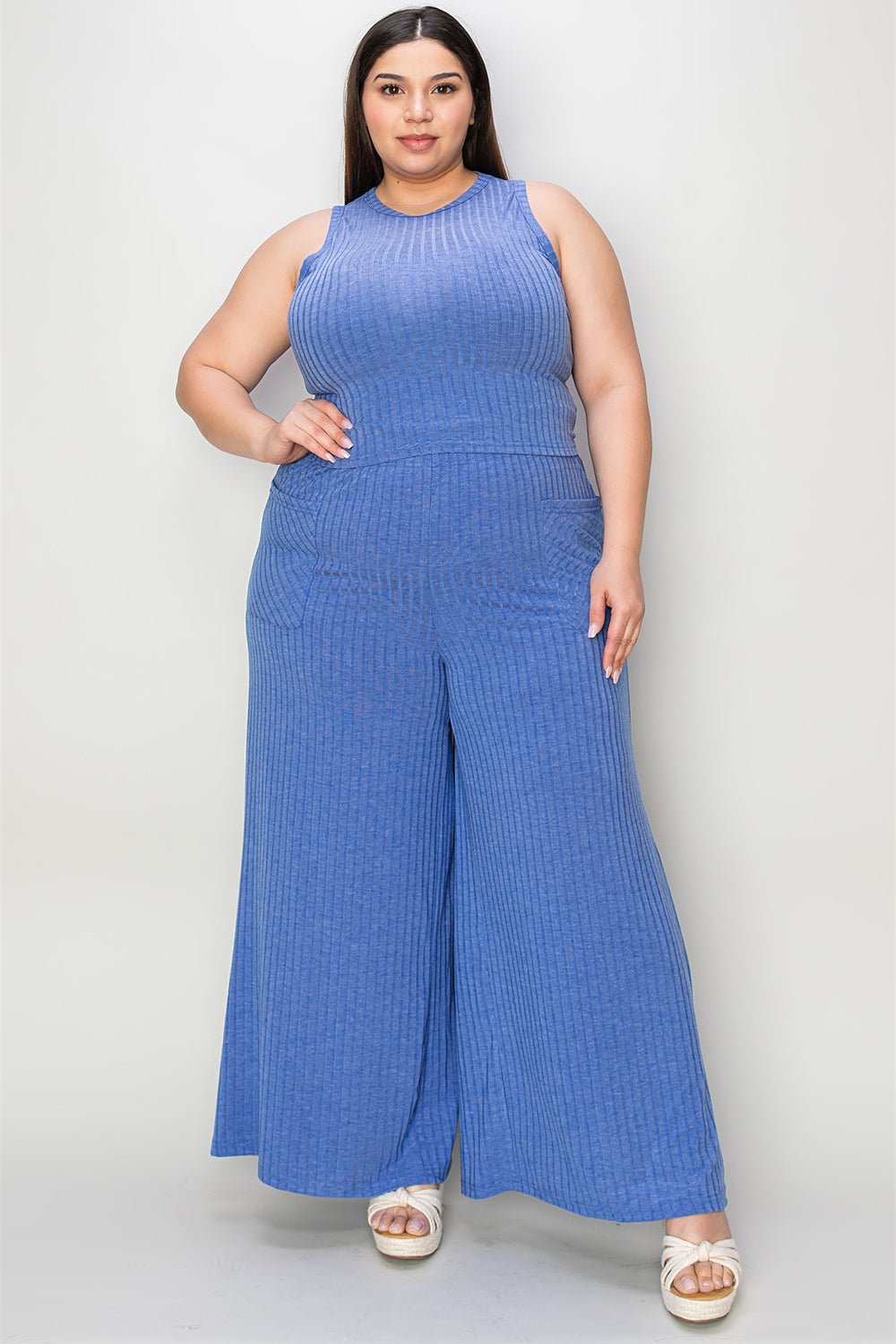 Basic Bae Full Size Ribbed Tank and Wide Leg Pants Set - Runway Regalia