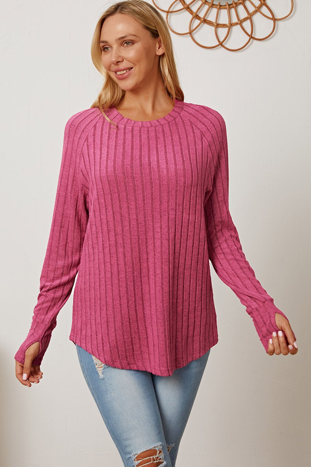 Basic Bae Full Size Ribbed Thumbhole Sleeve T-Shirt - Runway Regalia