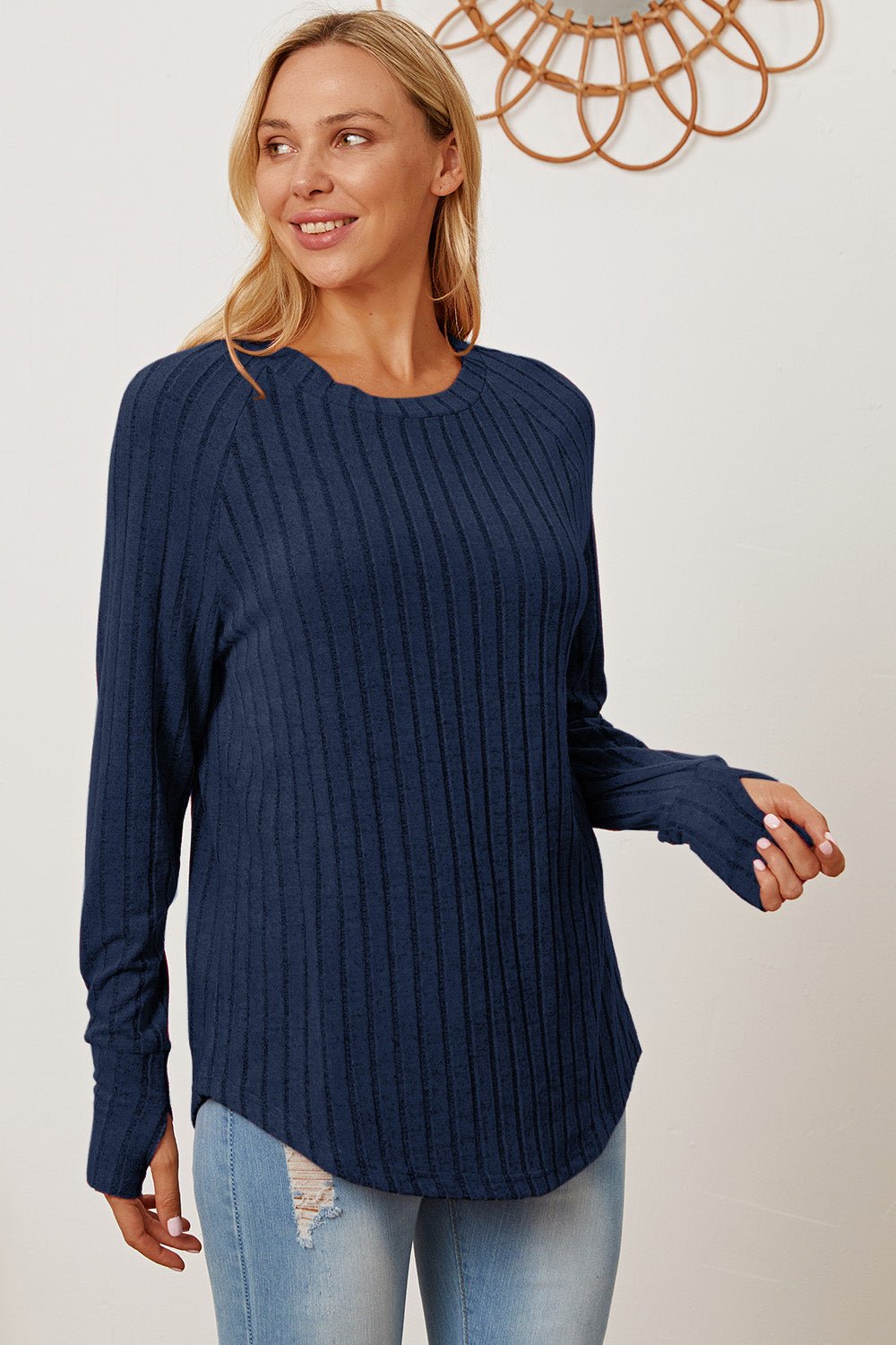 Basic Bae Full Size Ribbed Thumbhole Sleeve T-Shirt - Runway Regalia