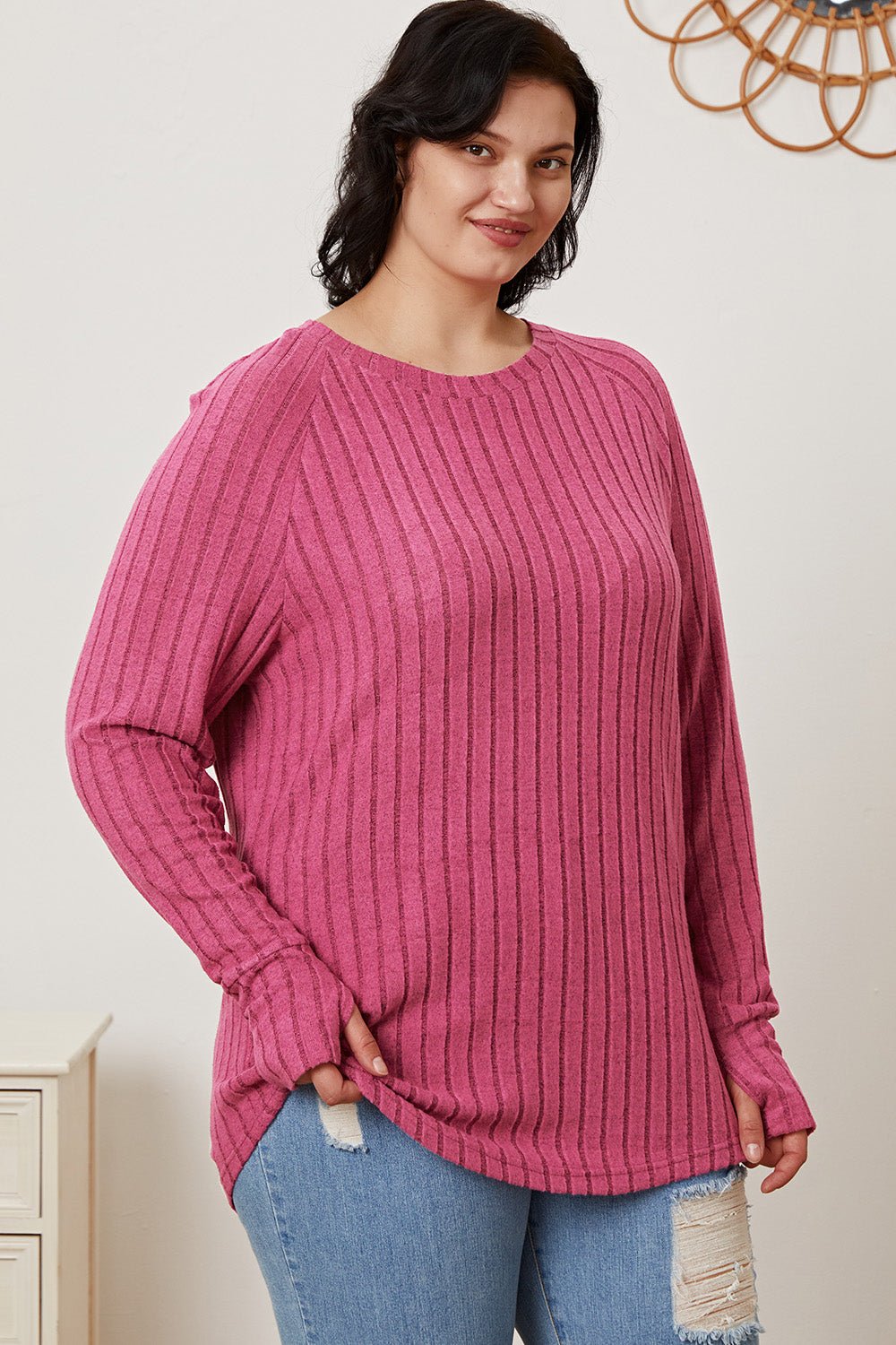 Basic Bae Full Size Ribbed Thumbhole Sleeve T-Shirt - Runway Regalia