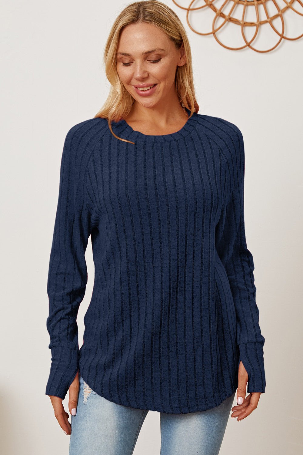 Basic Bae Full Size Ribbed Thumbhole Sleeve T-Shirt - Runway Regalia