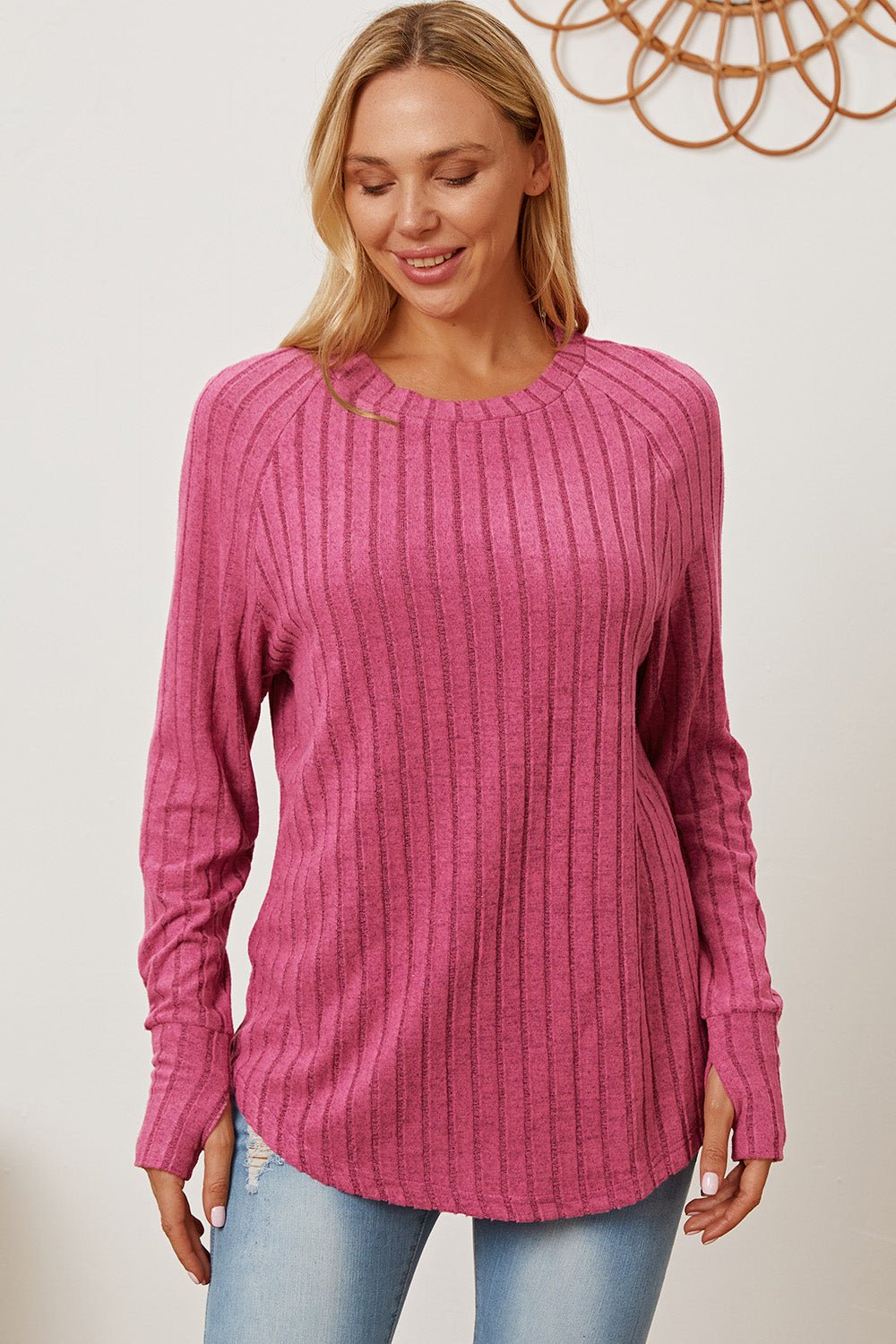 Basic Bae Full Size Ribbed Thumbhole Sleeve T-Shirt - Runway Regalia