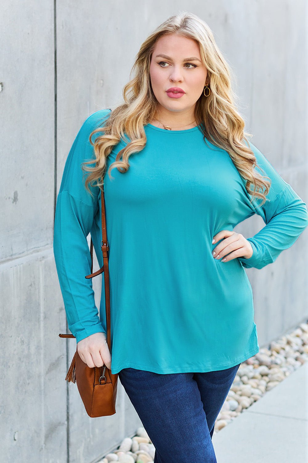 Basic Bae Full Size Round Neck Dropped Shoulder T-Shirt - Runway Regalia