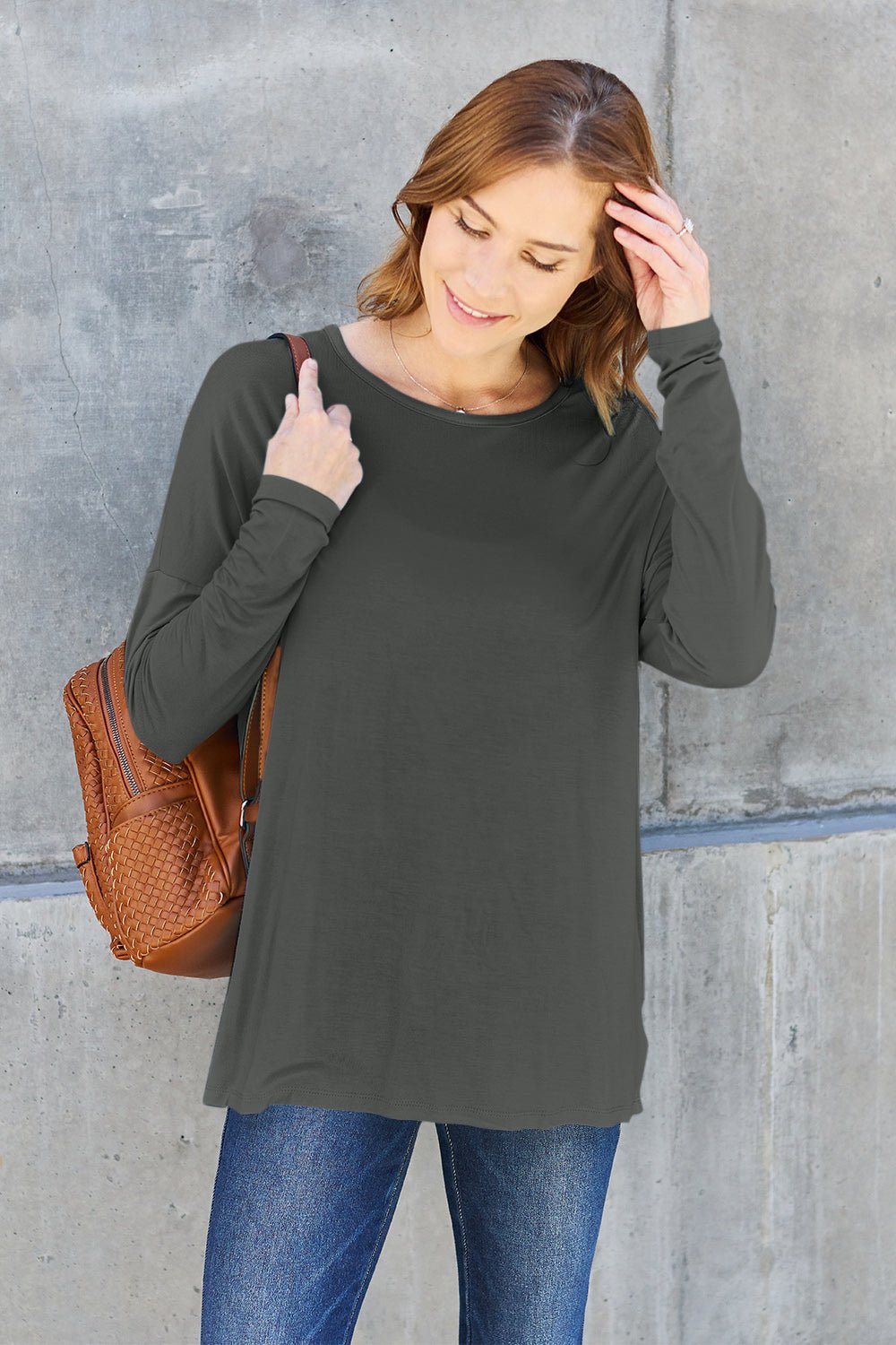 Basic Bae Full Size Round Neck Dropped Shoulder T-Shirt - Runway Regalia