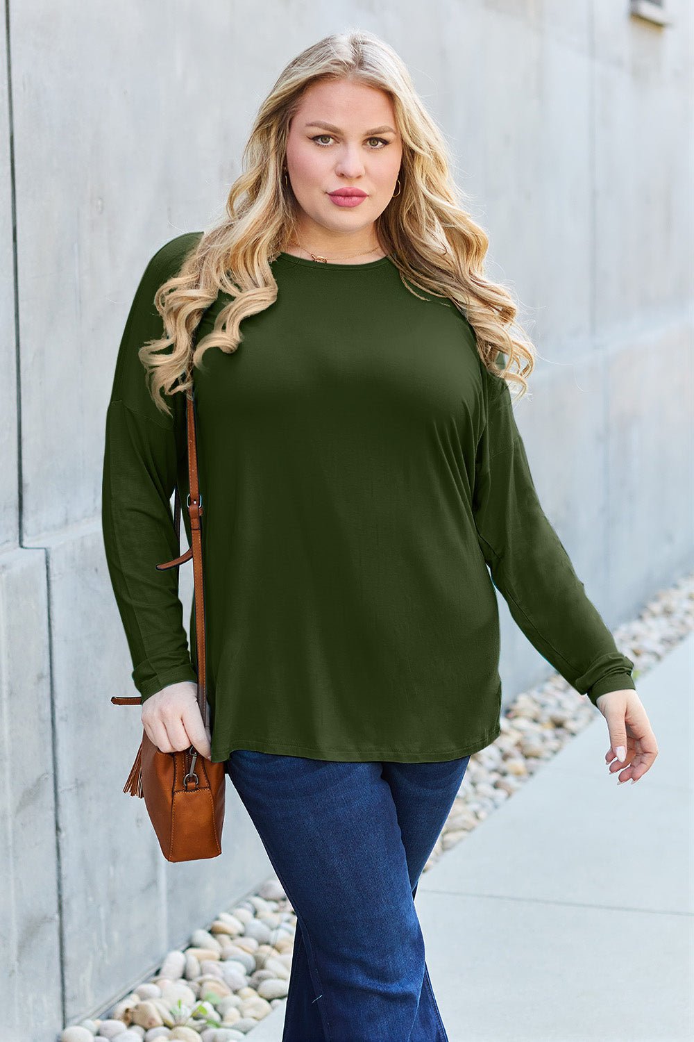 Basic Bae Full Size Round Neck Dropped Shoulder T-Shirt - Runway Regalia