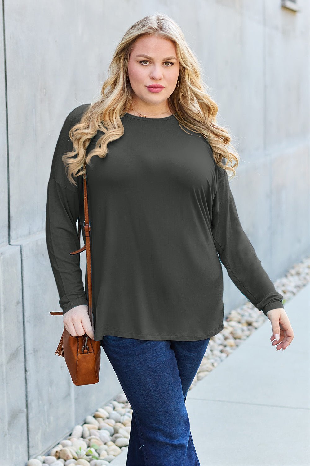 Basic Bae Full Size Round Neck Dropped Shoulder T-Shirt - Runway Regalia