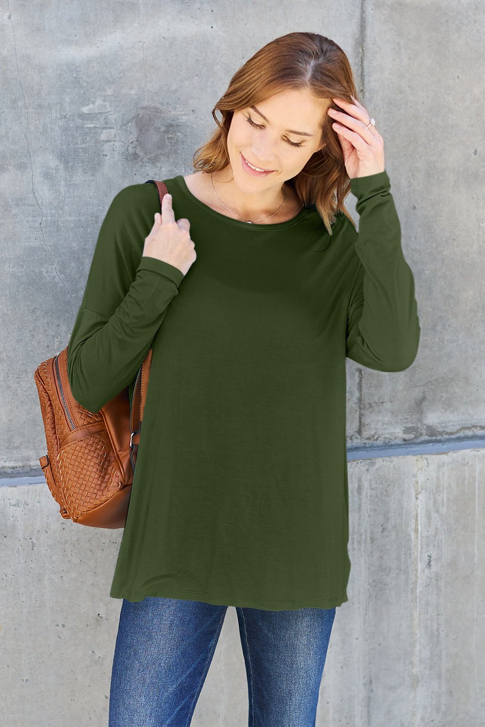 Basic Bae Full Size Round Neck Dropped Shoulder T-Shirt - Runway Regalia